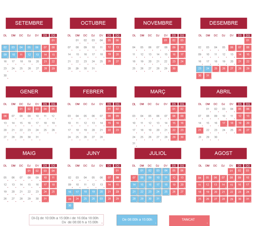 Horaris de la biblioteca de Terrassa, curs 2024-2025